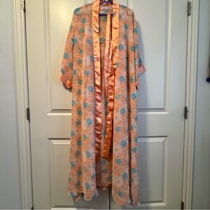 VINTAGE Contessa Di Roma Floral Peignoir Gown Kimono Robe 2-piece Set 1980s RARE